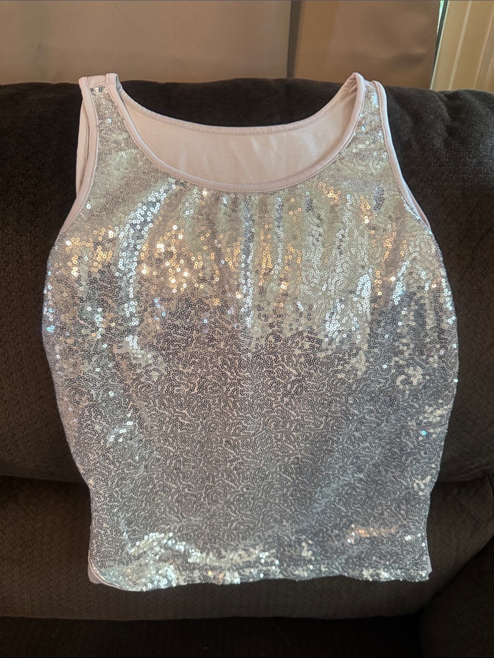 Sequin Scoop Neck Tank Top in Light Pink